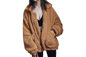 Comeon Winter Coats for Women Shaggy Fur Jacket Fuzzy Faux Shearling Zip Up Oversized Warm Shacket Outwear