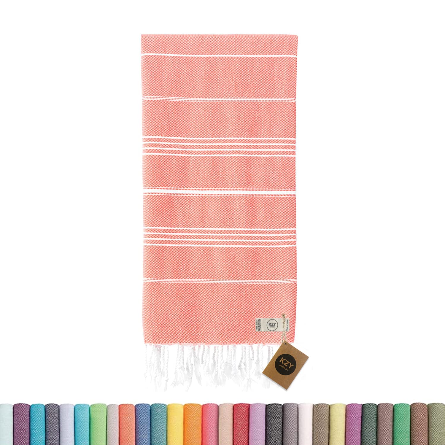 KZY LONDON Beach Towel - Large Turkish Beach Towels for Camping, Swimming, Bath, Gym, Picnic - Quick Dry, Super Absorbent, Lightweight, Compact Cotton Hammam Towels for Adults, Men, Kids (Coral) — image 1