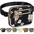 Capolo Fanny Packs for Women Fashion Waist Packs Bag with Adjustable Strap and 4 Zipper Pockets Waterproof Everywhere Crossbody Belt Bag for Workout Running Travelling(Black Flower)