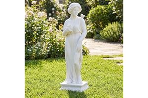 Giantex 31.5" Greek Goddess Statue with Bird, Roman Style Outdoor Garden Statue, Mythology Sculpture with Antique Finish, Wea