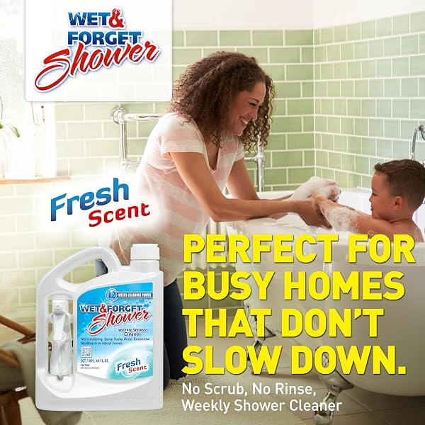 WET & FORGET SHOWER CLEANER SPRAY MULTI-SURFACE WEEKLY APPLICATION REQUIRES NO SCRUBBING, BLEACH-FREE FORMULA, READY TO USE, FRESH SCENT, 3 MONTHS OF CLEANING, 64 FLUID OUNCES, 1 PACK