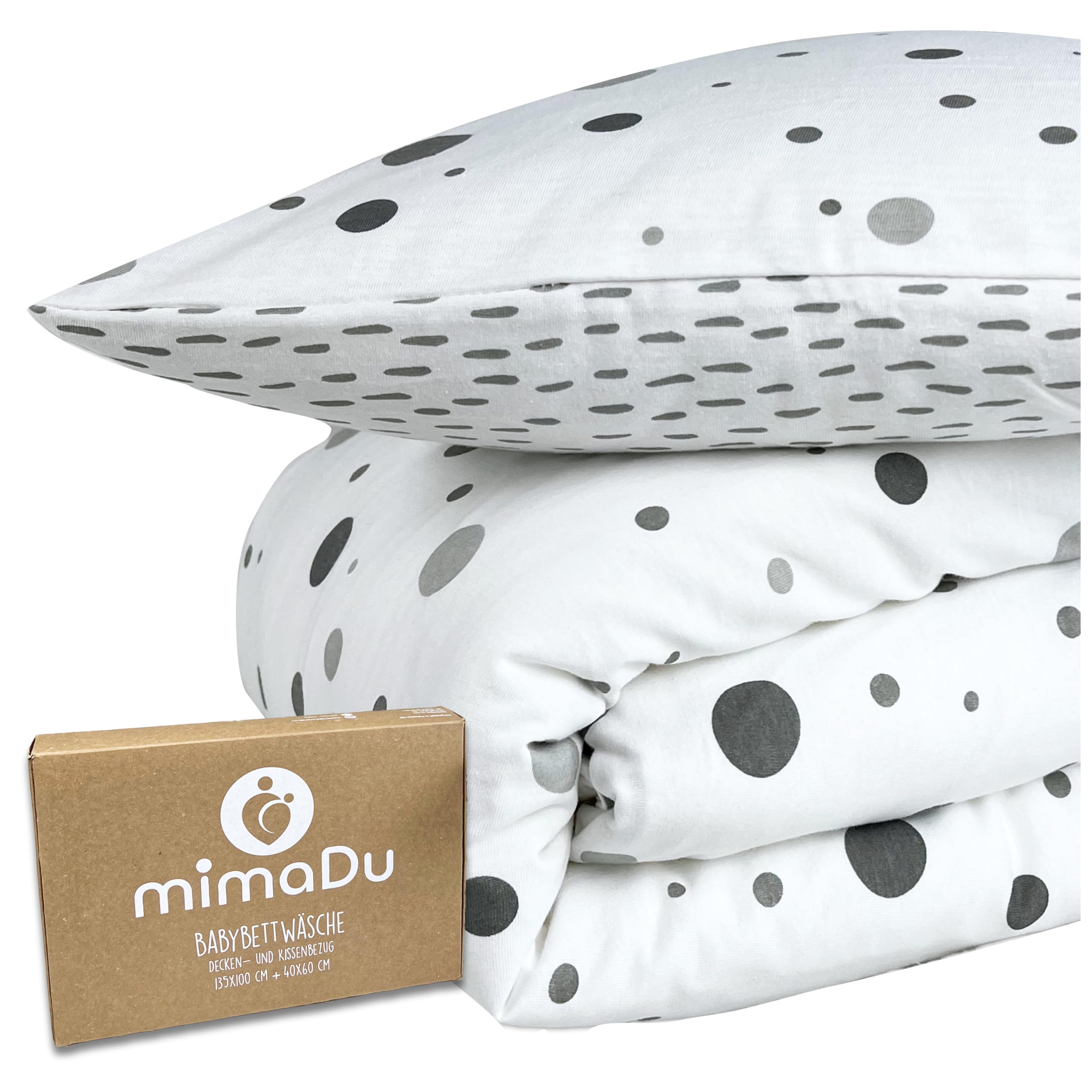 mimaDu Baby Bed Linen 100 x 135 cm Bed Linen Children 100 x 135 cm Children's Bed Linen 100 x 135 cm Cotton Baby Bedding for Cot Pillowcase Duvet Cover Oeko-Tex 100 Certified (Strokes Dots)