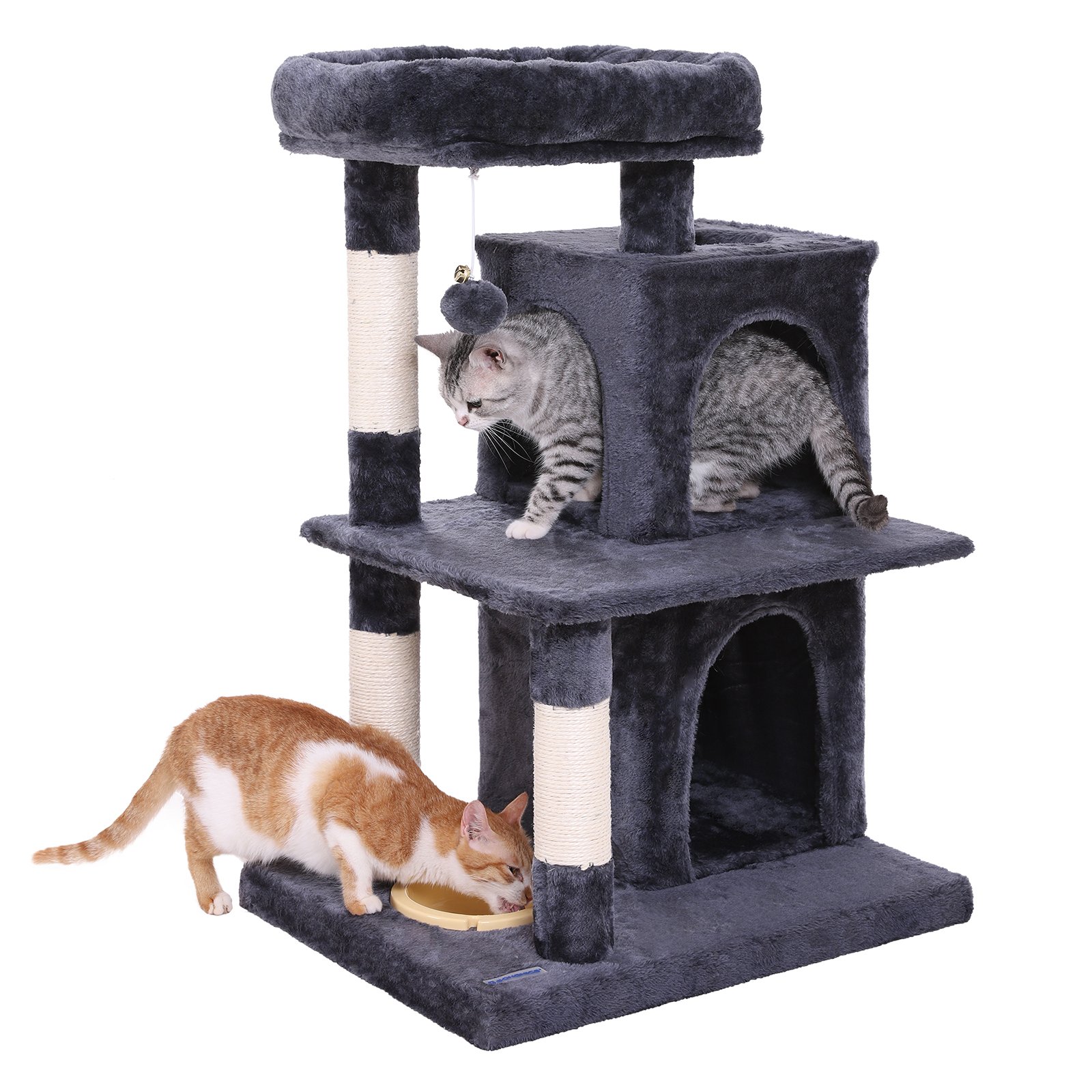 FEANDREA MultiLevel Cat Tree with Feeder Bowl, SisalCovered Scratching Posts, Dual Condo