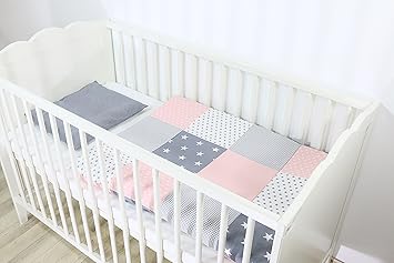 ULLENBOOM ® Babybettwäsche Set Rosa Grau (2 tlg. Baby Bettset: Kissenbezug 35x40 cm & Bettdeckenbezug 80x80 cm, Motiv: Sterne