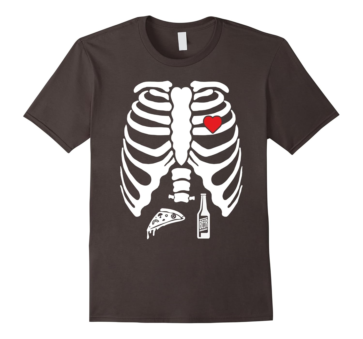 Skeleton Pregnancy Pizza Beer X-Ray Halloween Shirt-Rose