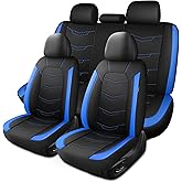 HChengkikz Seat Covers,Sport and Breathable Car Seat Covers,Anti-Slip Universal Fit Car Seat Covers Full Set for Cars Sedans SUV and Truck(Full Seat,Black+Blue,N2)