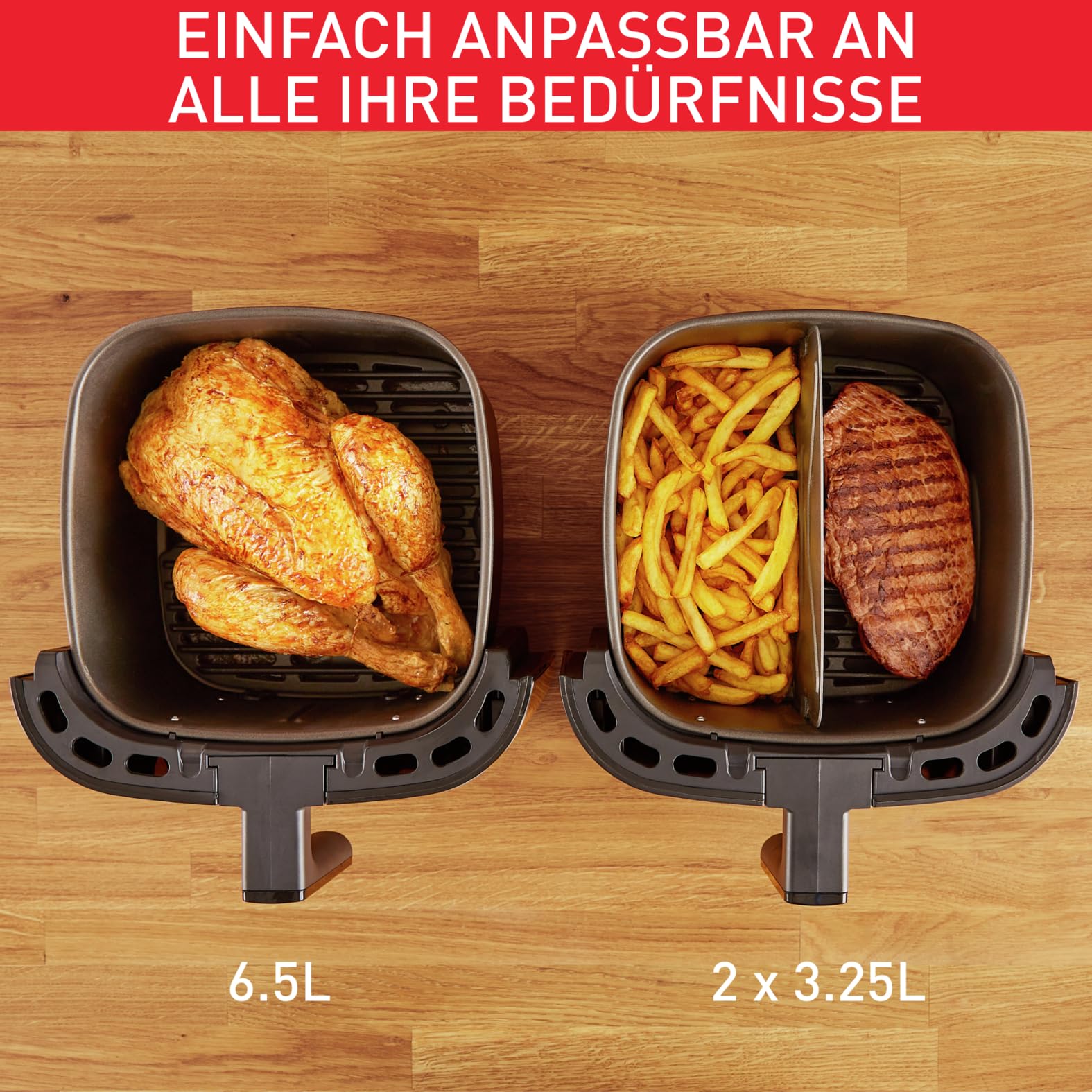 Tefal Easy Fry & Grill XXL Heißluftfritteuse 6,5 L – Airfryer mit Flexcook-Trennwand (XXL oder geteilt), 8 Programme, 80–220 °C, Druckguss-Grillplatte, fettarm frittieren, spülmaschinenfest EY8018 5