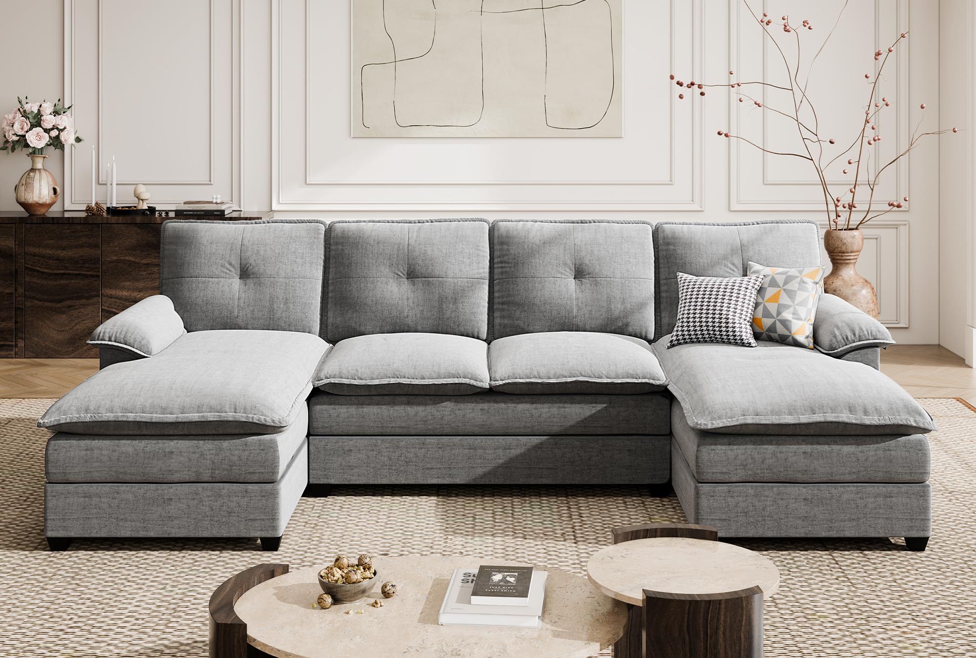 Photo 1 of **THIS IS BOX 3/3**110" Sectional Couches for Living Room,U Shaped Big Sofa Couch with Double Chaise,Modern 4 Seat Modular Sofa Couches with Thick Cushion & Soft Backrest,New Grey
