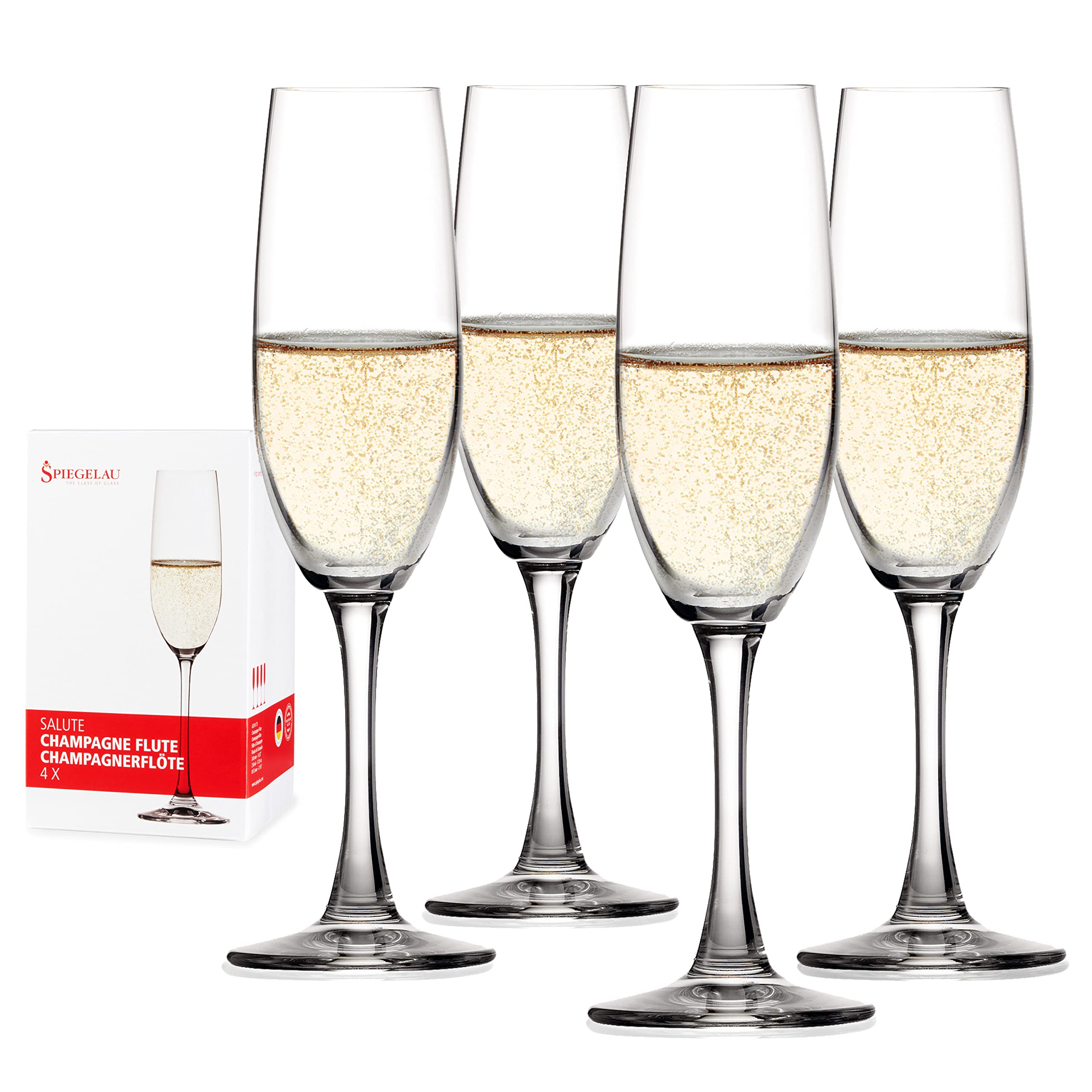Spiegelau Champagne Glasses - Suitable for Sparkling Wine, Prosecco & Cava, Set of 4, Crystal, 210 ml, Salute, 4720175