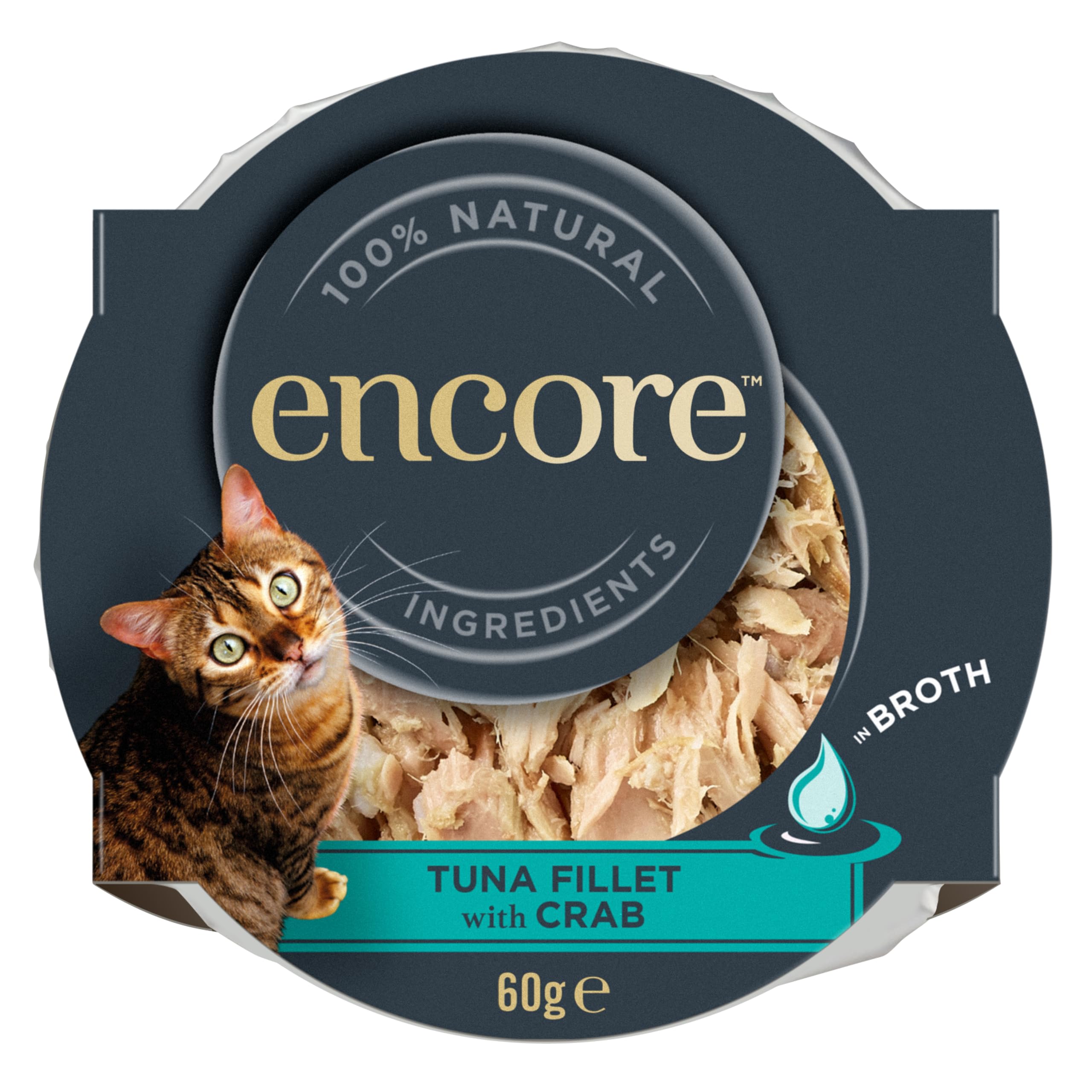 Encore 100% Natural Adult Wet Cat Food Pot, Succulent Tuna with Pacific Crab in Broth 60 g Pot (Pack of 10)