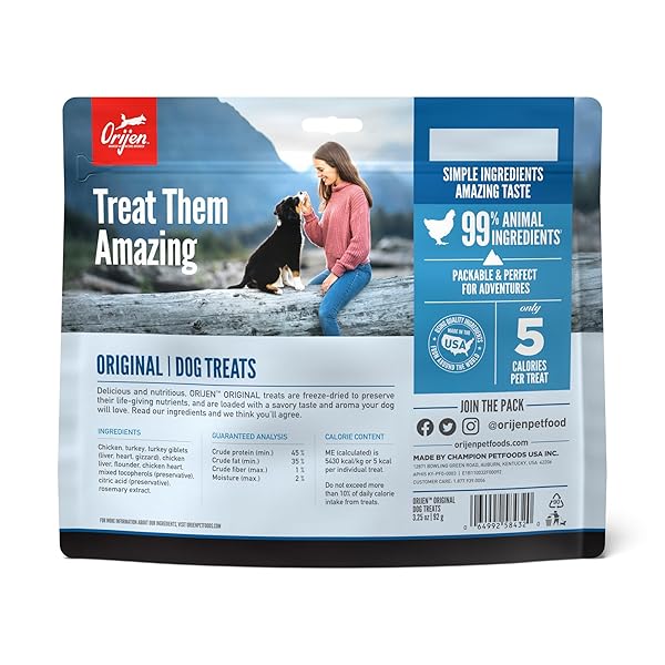 ORIJEN GRAIN FREE HIGH PROTEIN FREEZE DRIED DOG TREATS ORIGINAL RECIPE 3.25OZ BAG