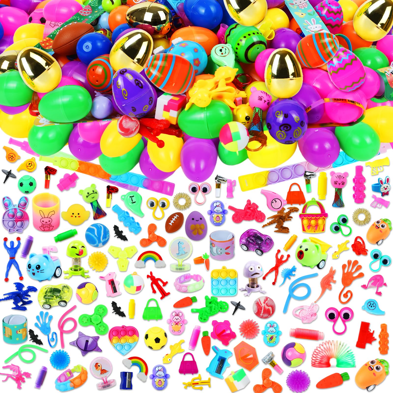 200 Pcs Prefilled Easter Eggs with Assorted Toys Inside,Basket Stuffers Easter Fillers,Easter Toys Bulk,Easter Egg Hunt Supplies,Prizes Classroom Events,Easter Party Favors Gifts for Kids Boys Girls