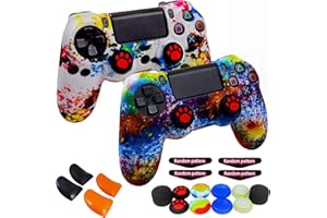 OIOKEW Silicone Skin for Ps4 Controller, 2pcs Anti-Slip Shell Cover Case with 10 Joystick Grips, 2 Pairs L2 R2, 4pcs Led Light Bar Skin for Playsation 4/ Slim/Pro Dualshock 4 Controller Wireless Gamepad