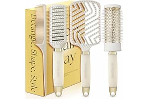 Lily England Professional Hair Brush Set for Women & Teen Girls - Perfect Valentine Gifts for Her - Paddle Brush, Blow-Drying Round Brush & Drying Vented Hair Brush for Hair Styling, Rose Gold (Beige)