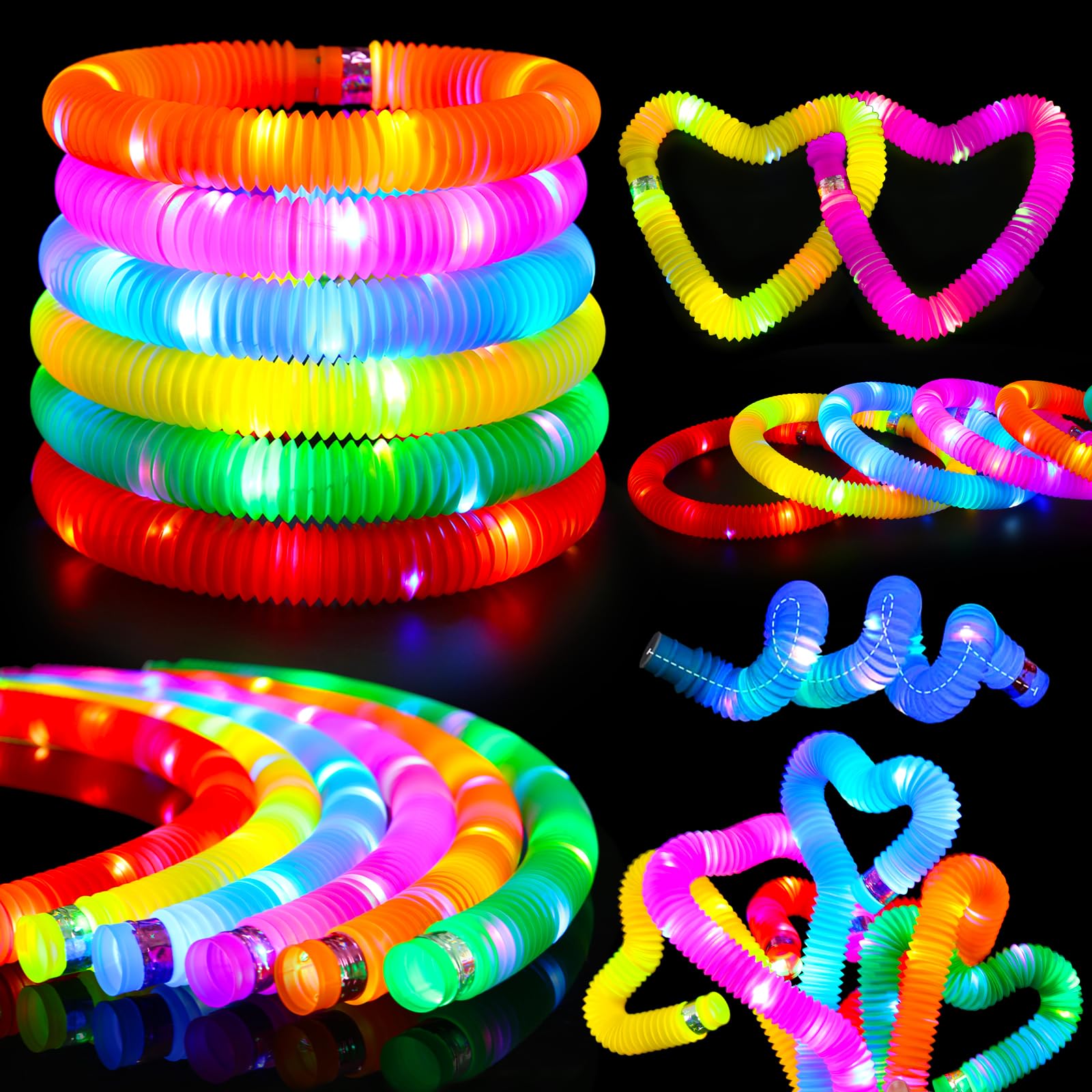 Photo 1 of 24 Pcs Halloween Glow Sticks Toys for Kids, LED Light Up Pop Tubes/Bracelet Party Favors for Kids,Glow in The Dark Party Supplies,Birthday Gifts Xmas Stocking Goodie Bags Stuffers for Boys Girls