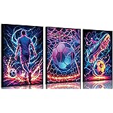 3Pcs Cool Soccer Wall Art Abstract Soccer Sneakers Posters Prints Paintings Neon Boys Football Themed Bedroom Wall Decor Artwork for Boys Room Teen Kids Playroom Decoration 12x16in