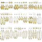 54 Pairs Gold Hoop Earrings Set for Women Multipack, Boho Fashion Statement Stud Hoop Earring Pack Butterfly Shaped Assorted Small Big Earrings for Jewelry