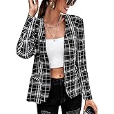 Milumia Women Plaid Blazer Business Casual Open Front Dressy Jacket with Pocket