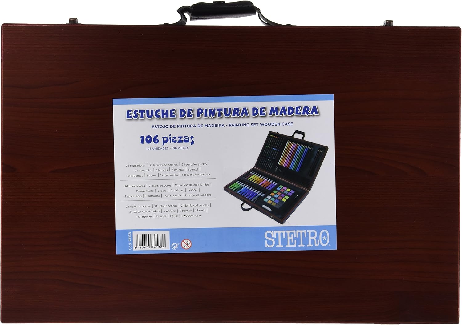 ESTUCHE DE PINTURA STETRO MADERA 106 PIEZAS MALETIN: Amazon.es: Oficina y papelería