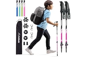 TrailBuddy Collapsible Hiking Poles for Kids - Pack of 2 Trekking Poles for Hiking, Camping & Backpacking - Lightweight, Adjustable Aluminum Walking Sticks with EVA Grip