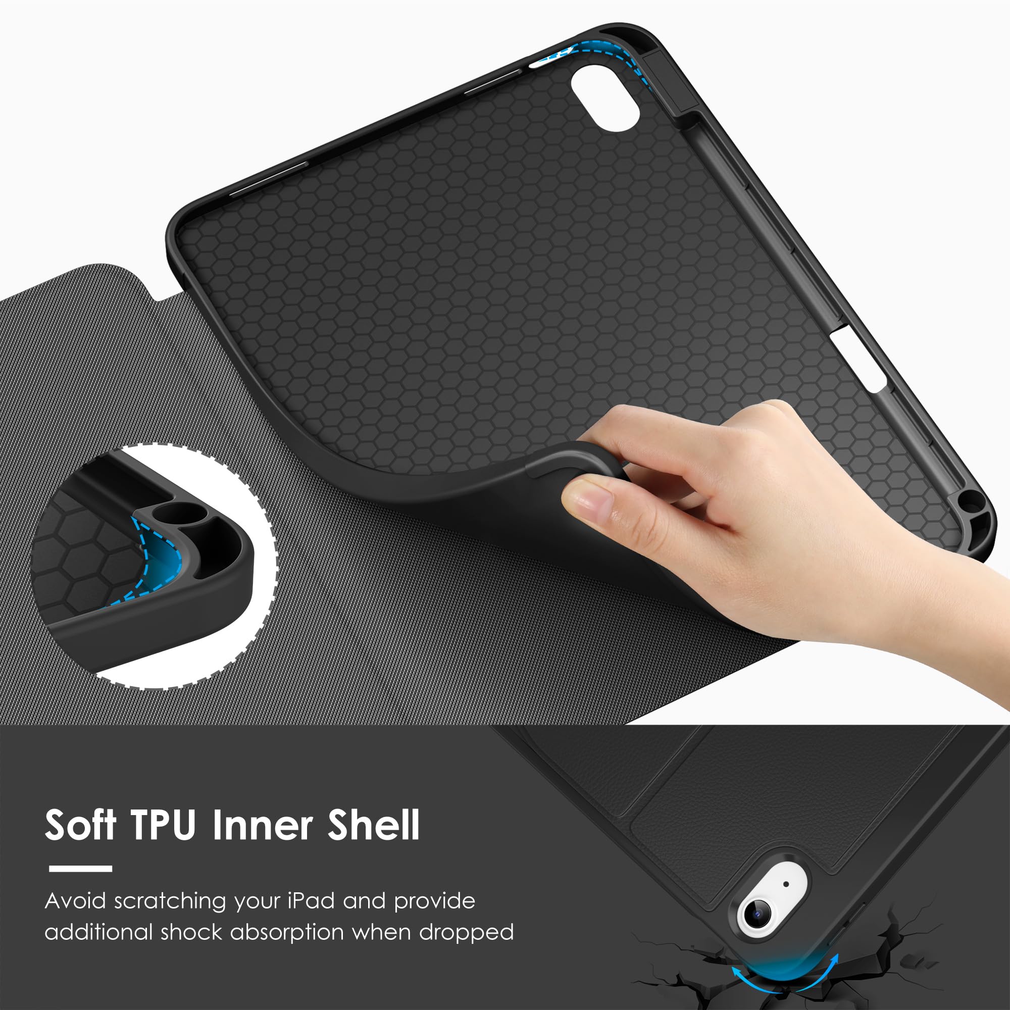 VIKESI Case for iPad (A16) 11-inch 2025 and iPad 10th/11th Generation 10.9 Inch 2022,Multiple Angles Magnetic Stand Cover,Shockproof Back,Pencil Holder,and Auto Sleep/Wake,Black