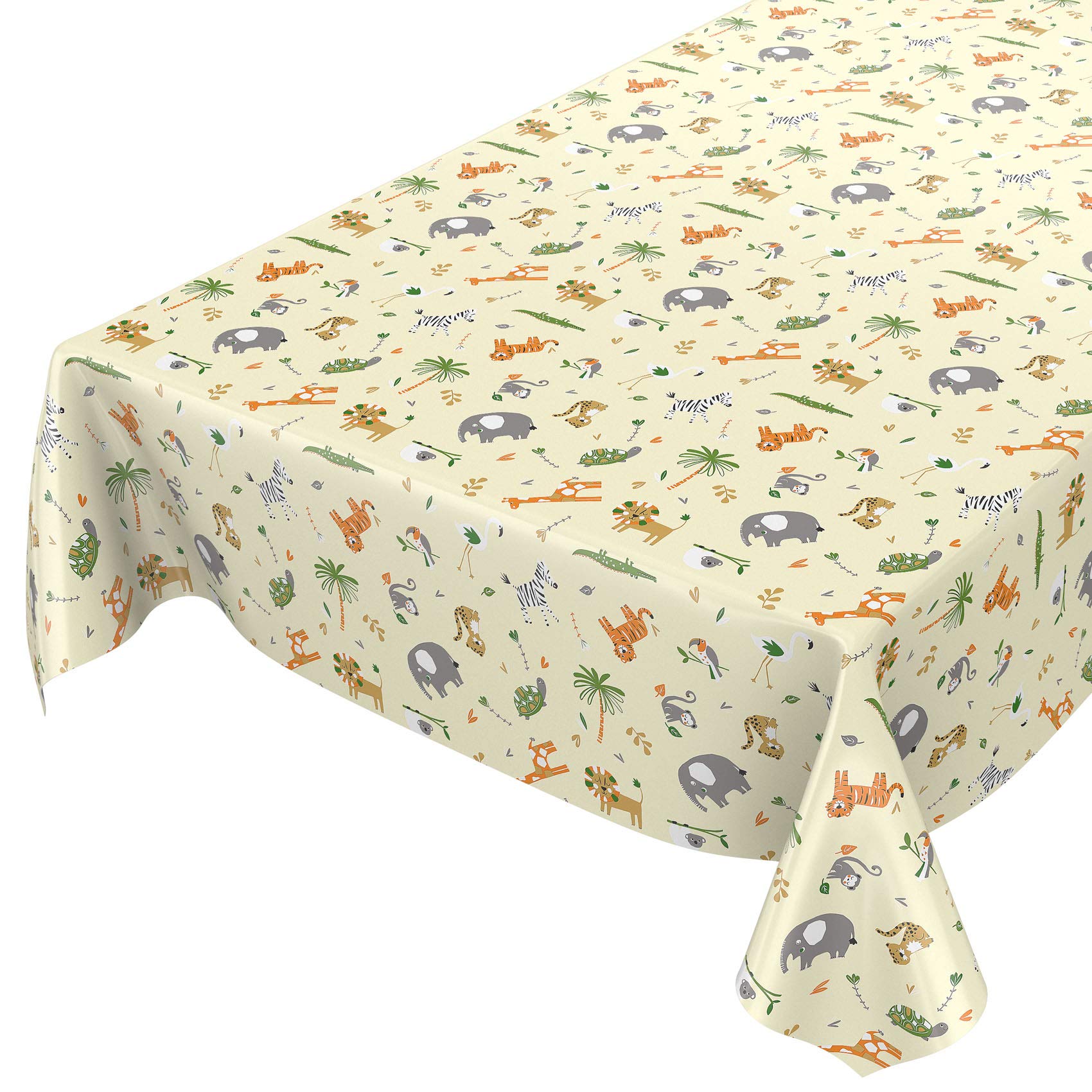ANRO Oilcloth Tablecloth, Washable Tablecloth for Children's Birthday, Animals, Light Green, 180 x 140 cm