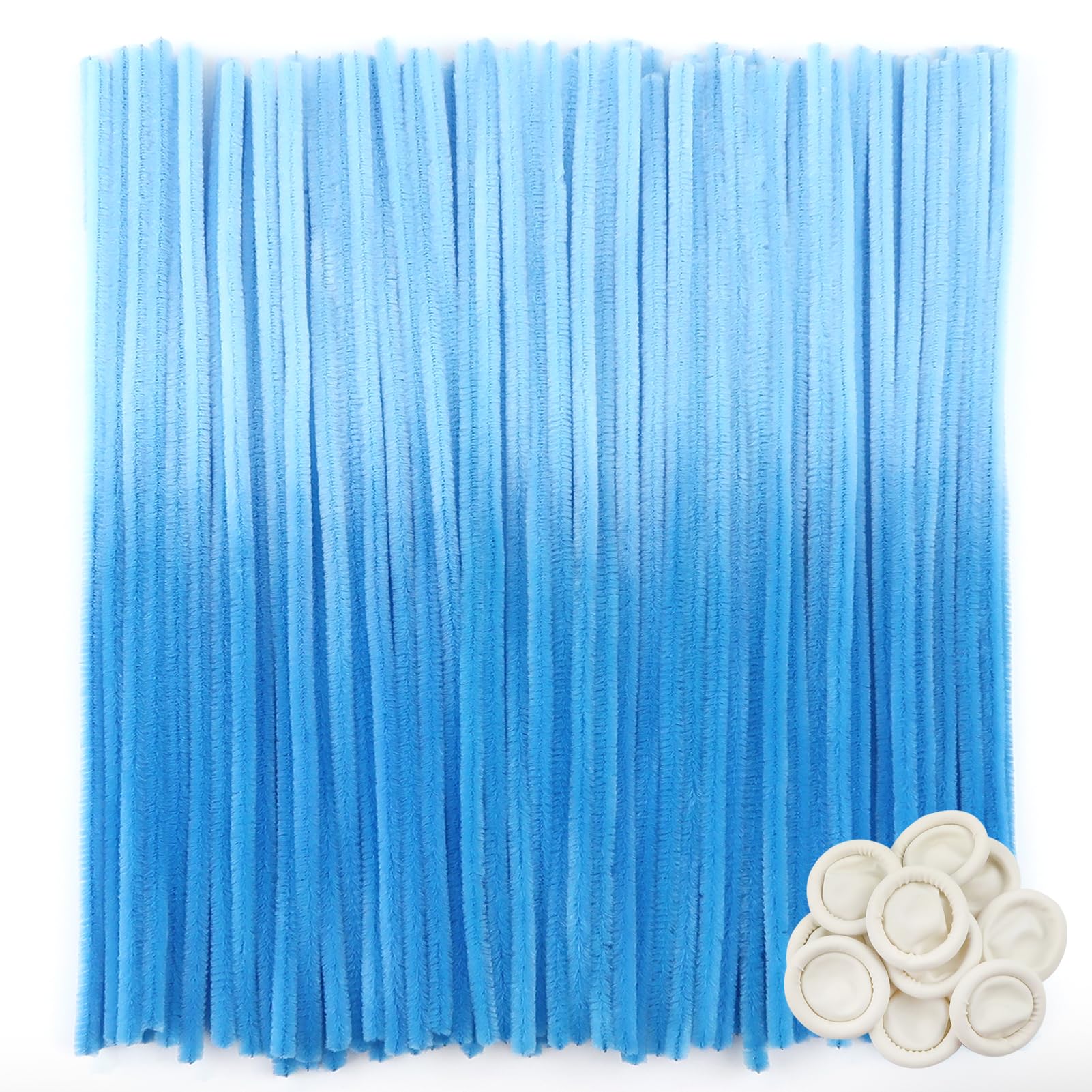 TOAOB 100pcs Pipe Cleaners Gradient Blue Chenille Stems Craft Supplies with Disposable Latex Finger Covers Wire Bending Plush for Art and Craft Projects DIY Decorations