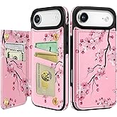Shorogyt Compatible with iPhone 17 Air Wallet Case with Card Holder - Cute Peach Blossom Design Kickstand for Magnetic Clasp Back Flip Folio Leather Phone Covers for Women Men Girls