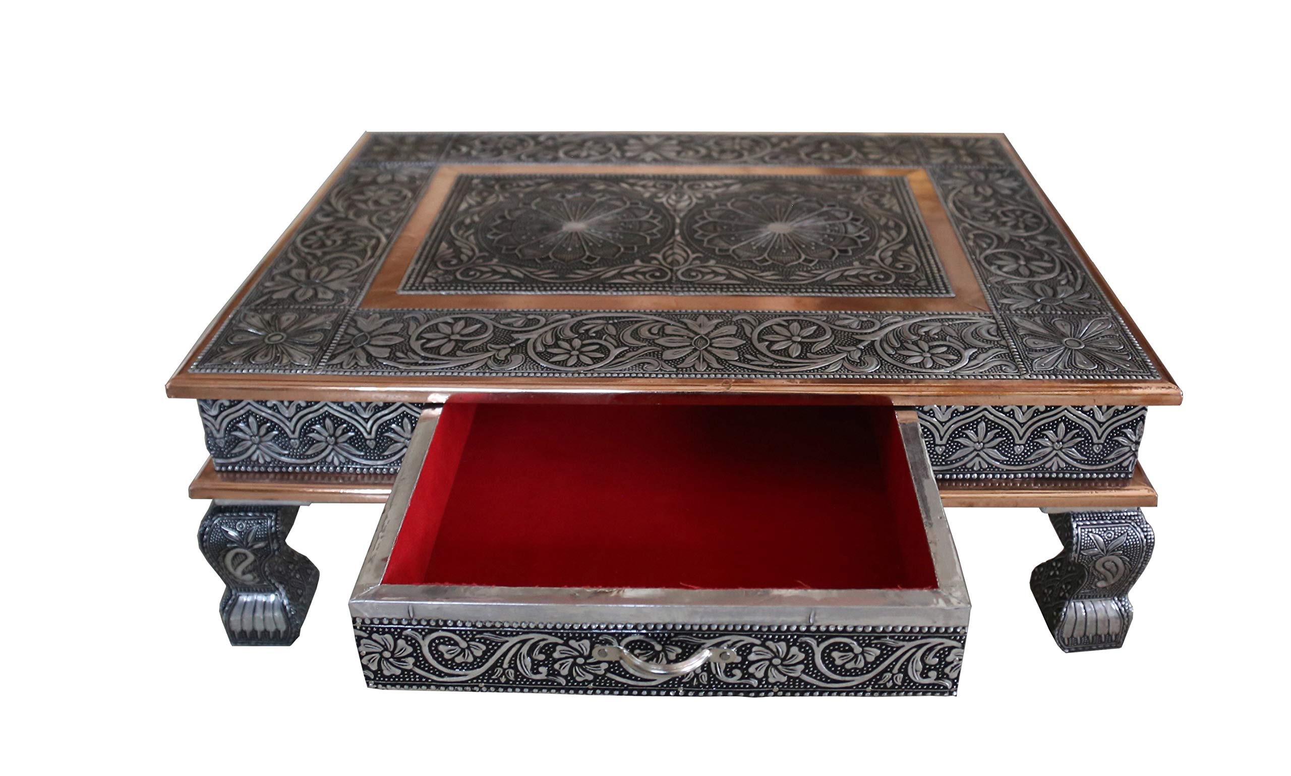 AA Shoppers 20"x15" Indian Bajot Low Table Coffee Table Wedding Puja Chowkie with Drawer Storage