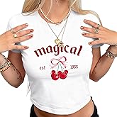 SWTJIC Cute Crop Tops for Women Baby Tee Shirt Aesthetic Clothes Summer Short Sleeve Slim Fit T-Shirt