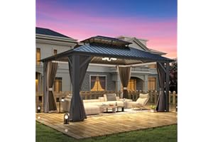 COVERONICS 12' x 14' Outdoor Hardtop Gazebo - Aluminum Heavy- Duty Galvanized Steel Top Double Roof Vented Gazebo with Breath