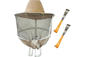 BEEXTM Beekeeping Veil Bee Keeper Hat & Beehive Scraper Tools, Ventilated Beekeeping Veil Hat with High Visibility Veil and Long Elastic Shoulder Strap for Men Women Bee Hive Hand Tool Beekeeper Tool