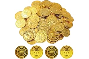 OFKP 100 Pcs Pirate Gold Coins, Pirate Treasure Coins Set, for Party Birthday Christmas Halloween Game Props