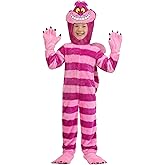 Toddler Cheshire Cat Costume | Kids Disney Alice In Wonderland Hooded Jumpsuit, Accessories, Halloween Dress Up