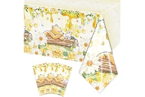 FOLNESH 3PCS Winnie The Pooh Baby Shower Tablecloths, Kids Boys Girls Birthday Party Decorations Spring Classic Winnie Bear Neutral Disposable Plastic Table Cover Party Supplies -54x108IN