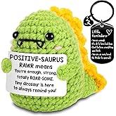 Valentines Gifts for Friend Women Dinosaurs Emotional Support Crochet Dino with Motivational Keychain – Positive Crochet Animals & Emotional Support – Cute Crochet Animals, Mini Dinosaur Figures