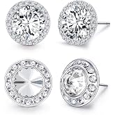 2Pairs Rhinestone Dance Competition Earrings Hypoallergenic Sterling Silver Post, Halo Crystal Studs for Dance Stage Opera Performance Wedding Bridal