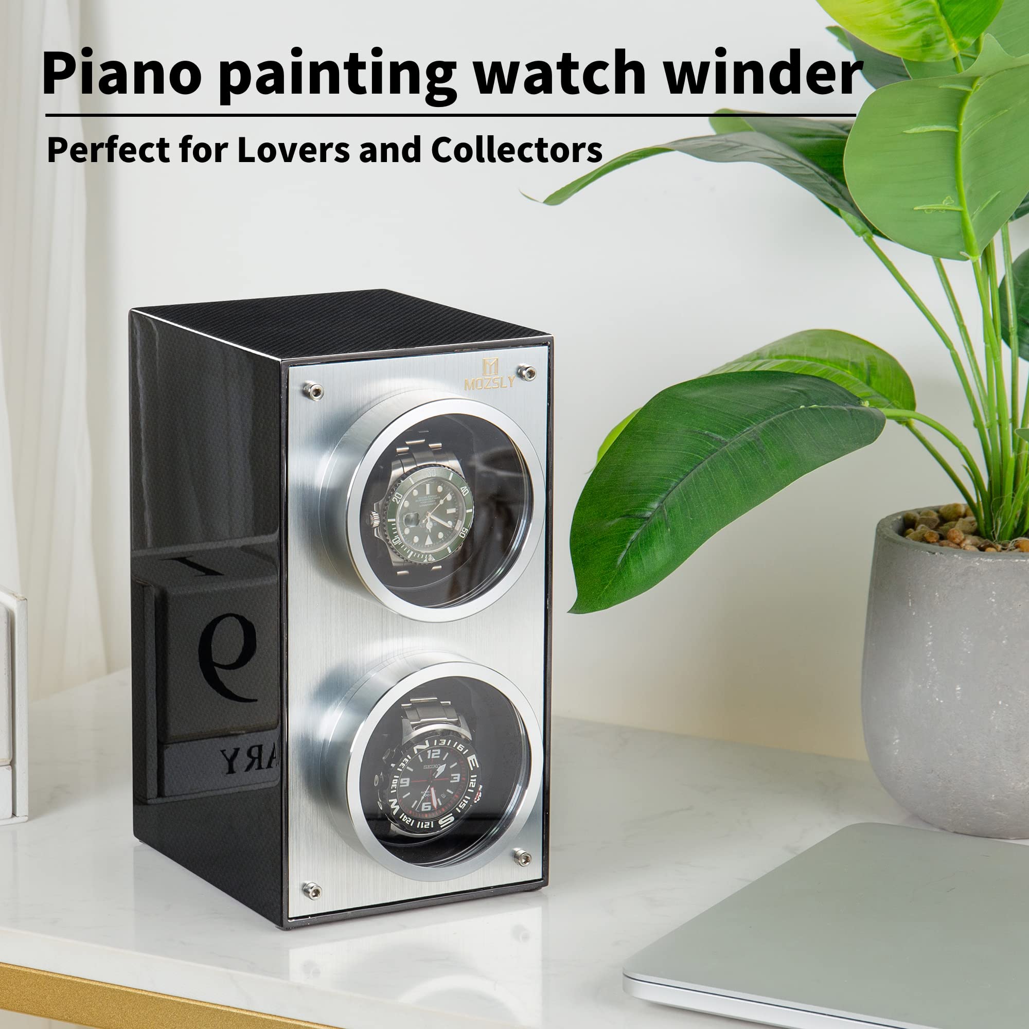 MOZSLY Double Watch Winder for Automatic Watches Slef Winding Box with Quiet Motor 12 Rotation Mode Setting Piano Painting