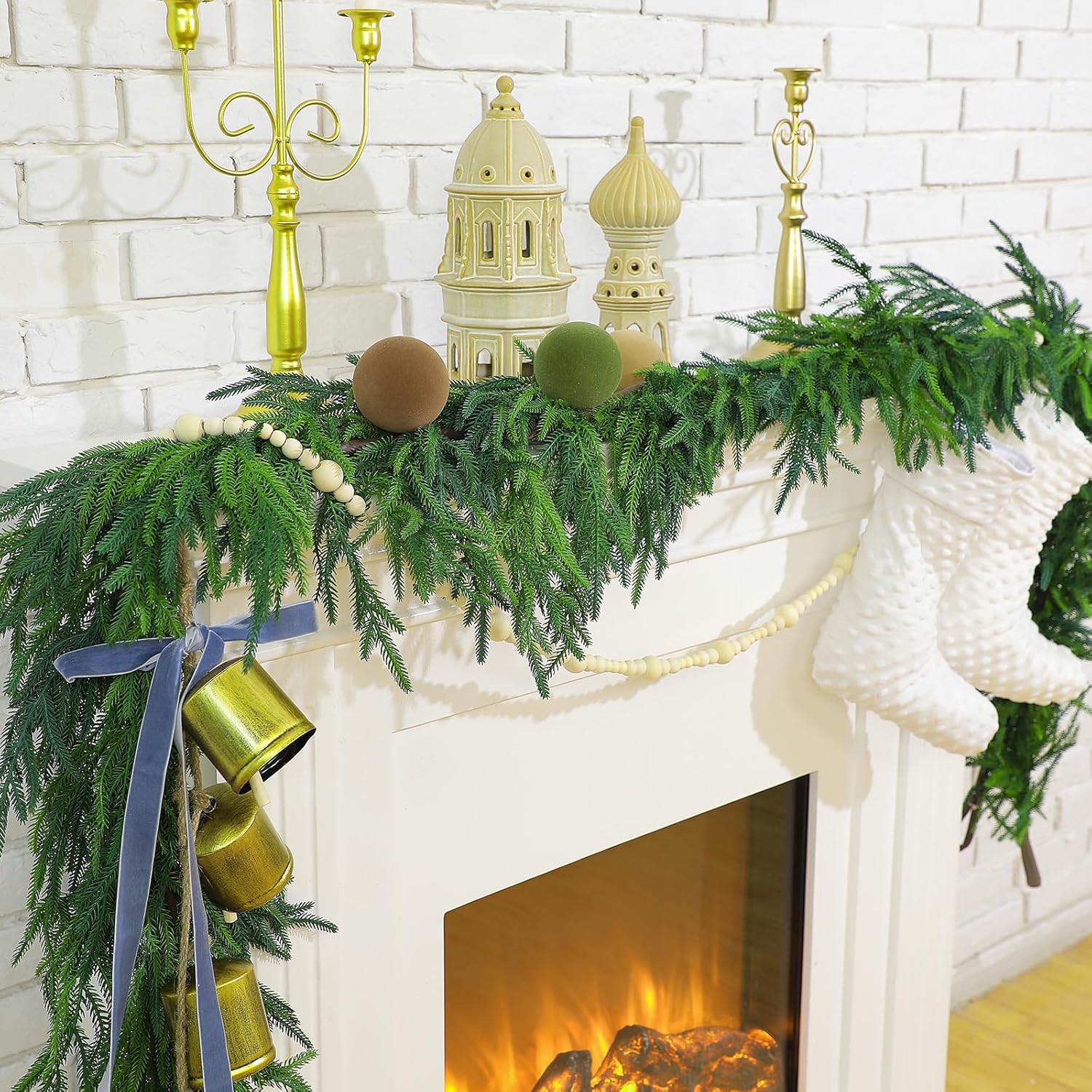 Wreaths, Garlands & Swags - Christmas Real Touch Norfolk Pine Garland Artificial Pine Greenery Garlands Faux Christmas Norfolk Pine Garland for Christmas Holiday Seasonal Indoor Home Decor Mantle (1 Pc,180 Inches)