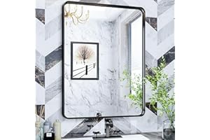 Suidia Bathroom Mirror, 22" x 30" Wall Mounted Vanity Brushed Rounded Corner Metal Framed, Rectangle Bathroom Vanity Mirror, Tempered Glass, Anti-Rust, Horizontal/Vertical