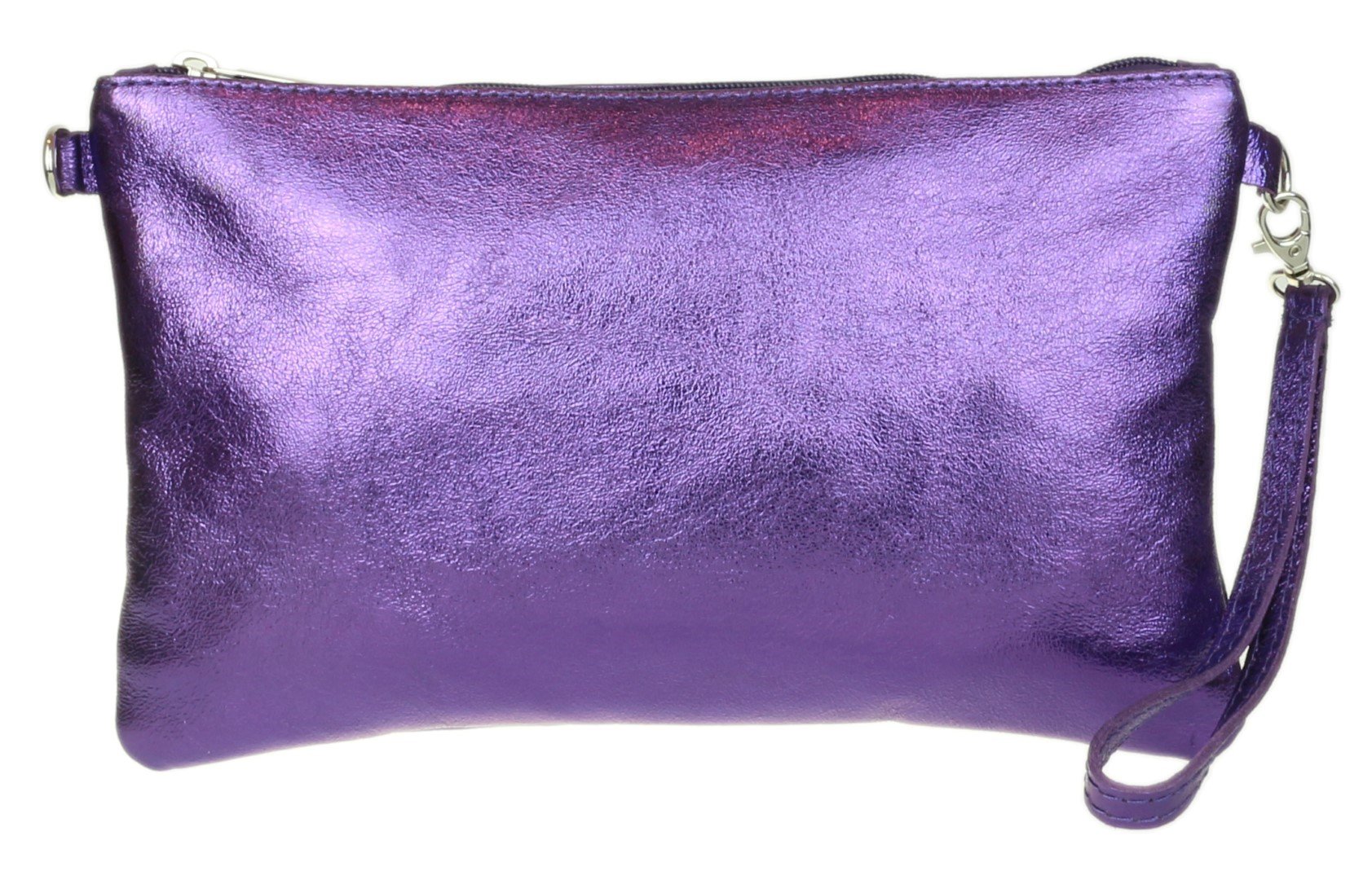 Girly HandBags Genuine Italian Metallic Leather Clutch Bag (Dark Purple)(Size: W 25, H 15, D 2 cm (W 10, H 6, D 1 inches))