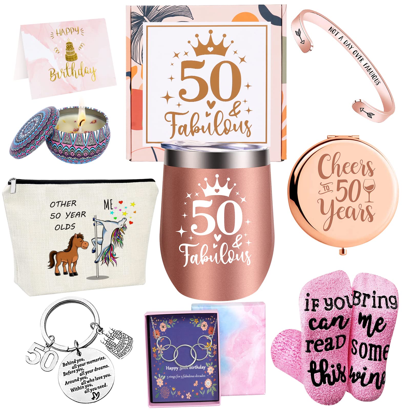 50th Birthday Gifts for Women, 9 Happy Gifts for Women Tuning 50, Wife, Mom, Sister, Ladies, Friend Female, Coworker, 50 Year Old Birthday Gifts for Thanksgiving/Christmas/Mother