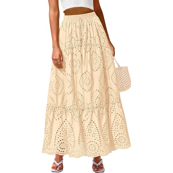 Amazon.com: Women's Vintage Embroidery Eyelet Maxi Skirt