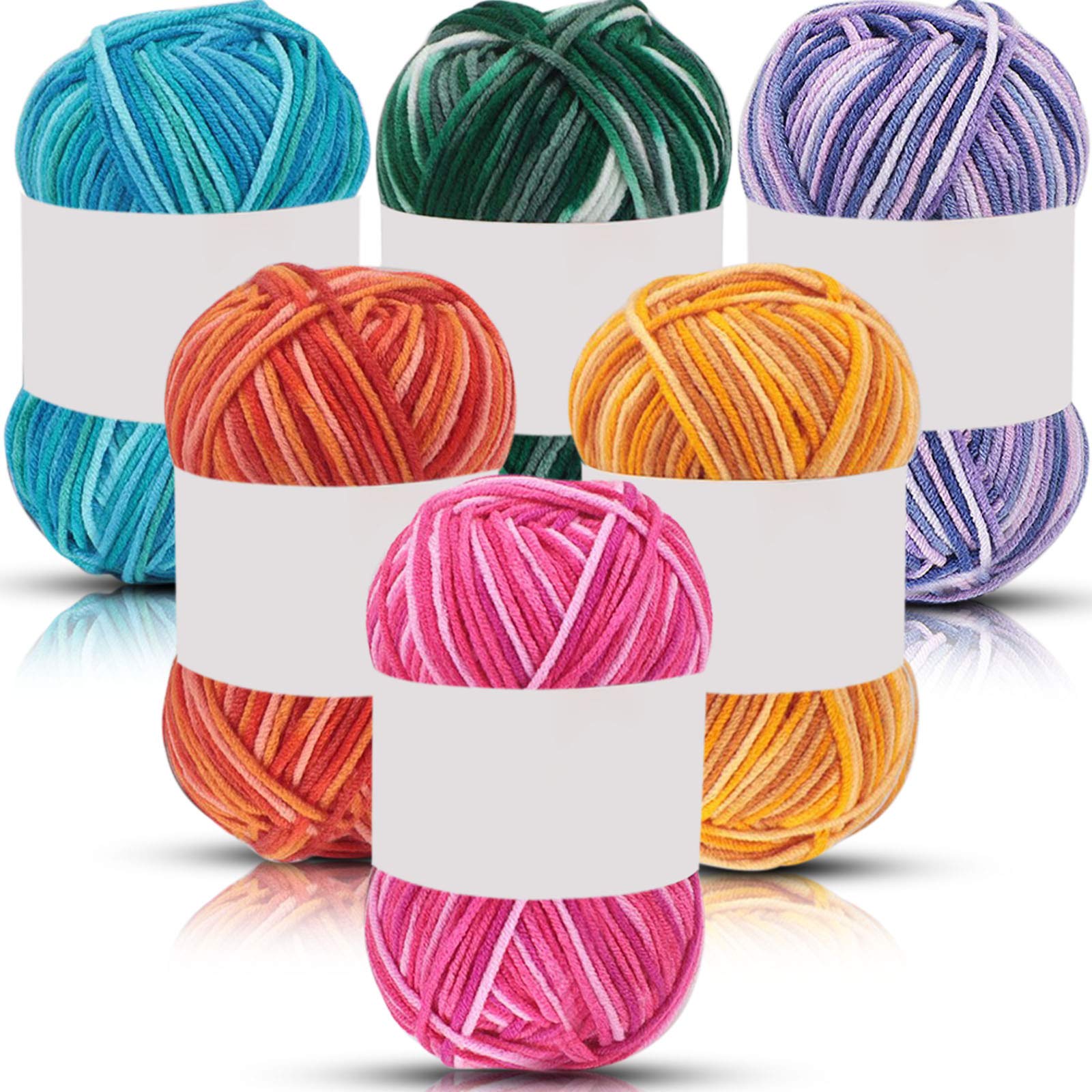 Photo 1 of 6 Pieces 50 g Crochet Yarn Multi-Colored Acrylic Knitting Hand Knitting Weaving Yarn Crochet Thread(5-Ply,Orange Red, Dark Green, Purple White, Rose Red White, Yellow Orange, Lake Blue)