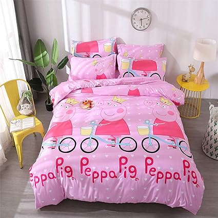 Cenarious Pink Peppa Pig Princess Cartoon Style Duvet Cover Set Microfiber Polyester Flat Sheet Bed Cover 3pcs Bedding Set Twin Flat Sheet Set