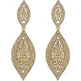 Flyonce Clip On Earrings for Women, Glitter Rhinestone Crystal Wedding Bridal Clip-on Drop Dangle Earring for Non Pierced Ears