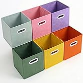 Lourome 11 inch Cube Storage Organizer, Closet Organizers and Storage Bins with Handle, Collapsible Storage Bins for Shelves, Baskets Box for Clothes, Home, Toy, Lego, Fabric, Pack of 6