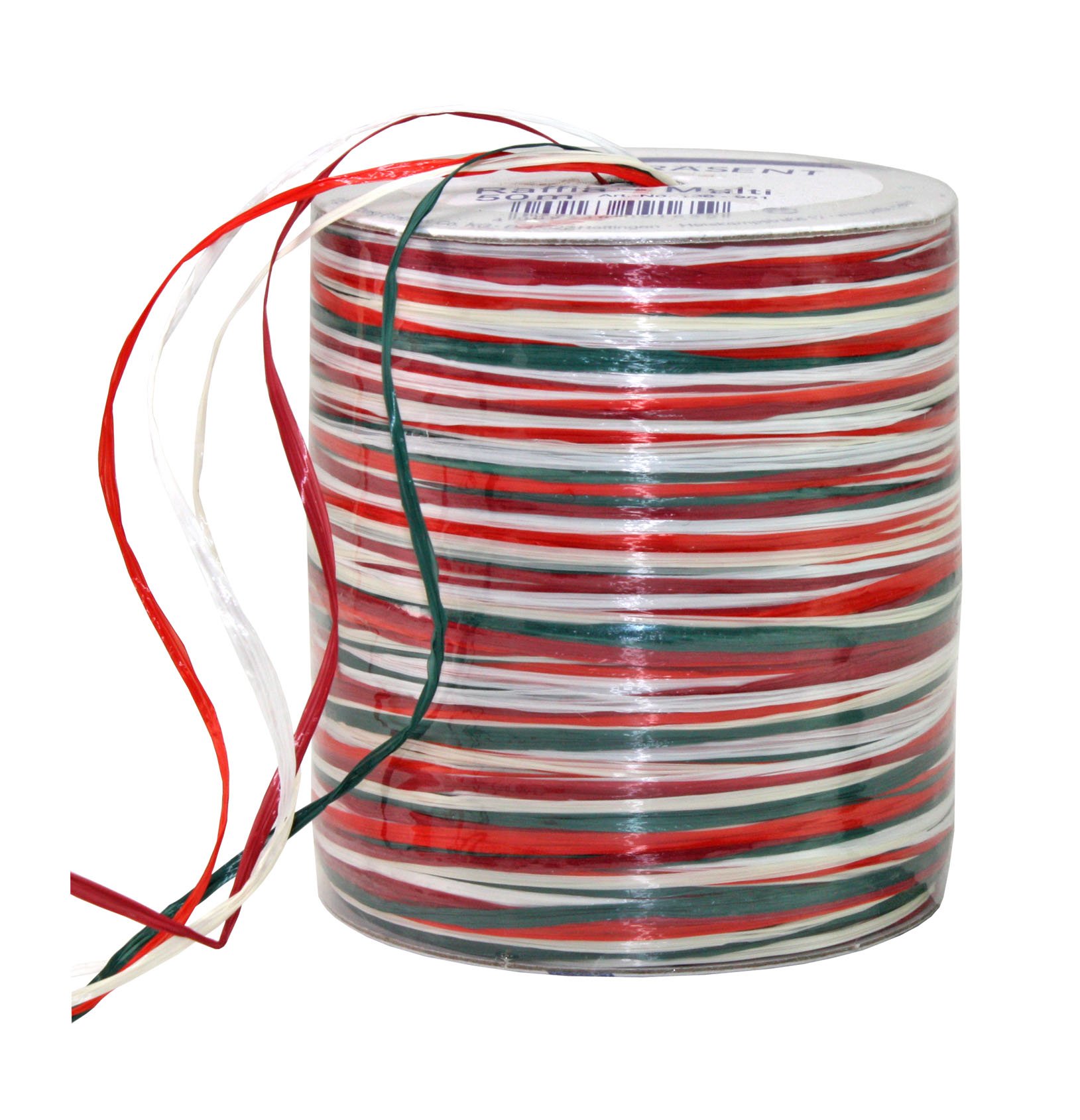PRÄSENT C.E. Pattberg RAFFIA Multicolour Red-Green-White Ribbon, 55 Yards, 5-Strand, Biodegradable, For Gifts, Decorating, Handicrafts, Every Occasion — image 1