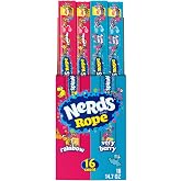 NERDS Rope Variety Box Candy, Rainbow &amp; Very Berry, 0.92 oz, 16 Ct | Gummy rope, tangy crunchy NERDS candy coating, 2 flavors, individually wrapped, party box, lunchbox, sharing, bulk