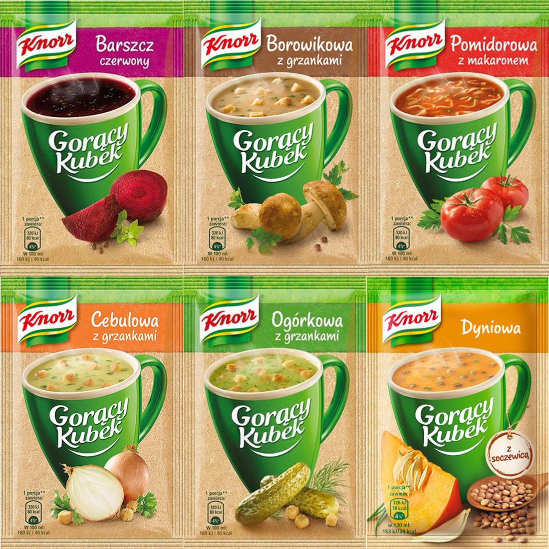 KNORR Instant Cup Soup Goracy Kubek Mix 12 packets/sachets